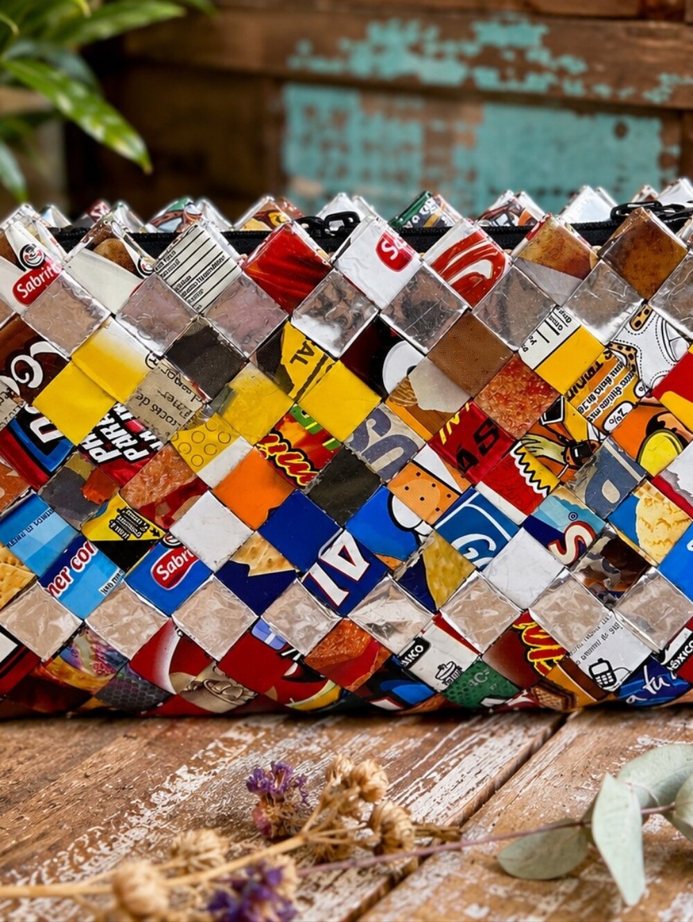 Vintage Handmade Woven Snack Wrapper Folk Art Clutch OOAK